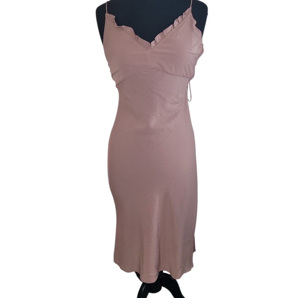 Abercrombie Pink Midi Slip Dress Ruffle VNeck Tie-Back XSP Cottagecore Fairycore